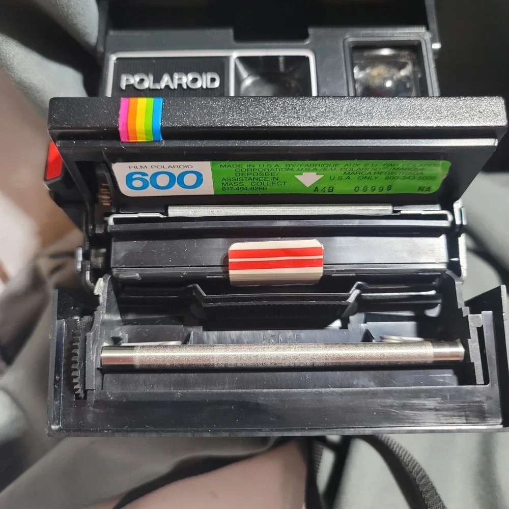 Vtg POLAROID Instant One Step Flash-600 Film GREEN STRIPE Untested w/case